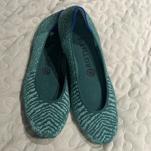 Rothy’s Teal Metallic Mirage, Square Ballet Flats, Sz. 8, good condition.